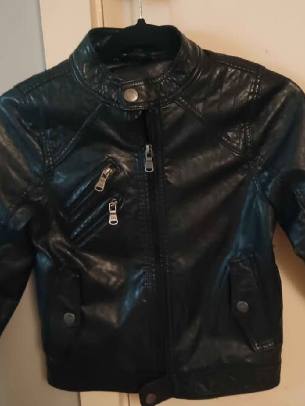 Kids' Black Faux Leather Biker Jacket Size 8